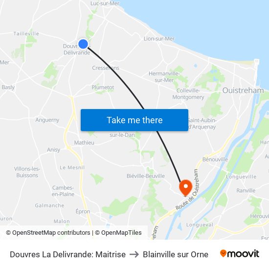 Douvres La Delivrande: Maitrise to Blainville sur Orne map