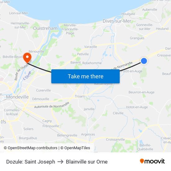 Dozule: Saint Joseph to Blainville sur Orne map