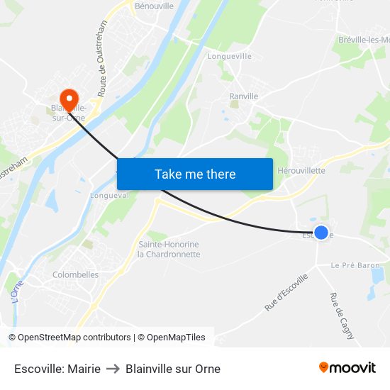 Escoville: Mairie to Blainville sur Orne map