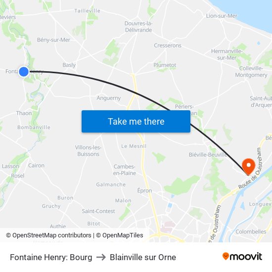 Fontaine Henry: Bourg to Blainville sur Orne map