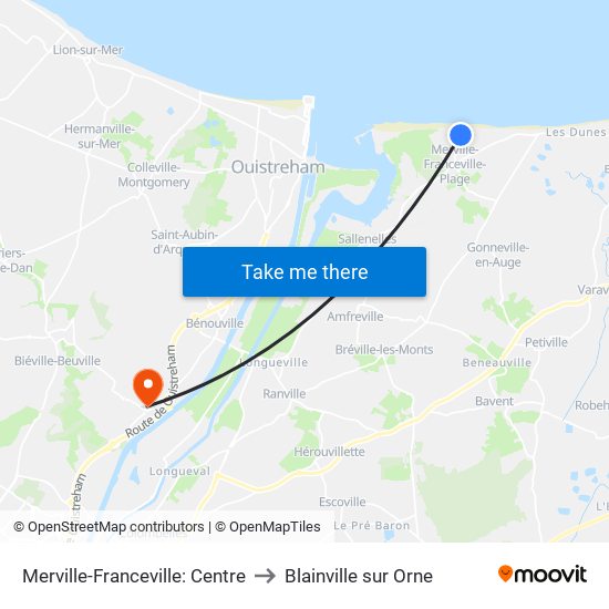 Merville-Franceville: Centre to Blainville sur Orne map