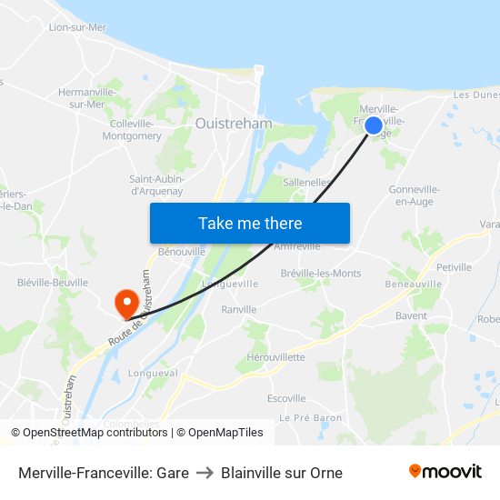 Merville-Franceville: Gare to Blainville sur Orne map