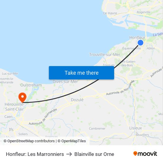 Honfleur: Les Marronniers to Blainville sur Orne map