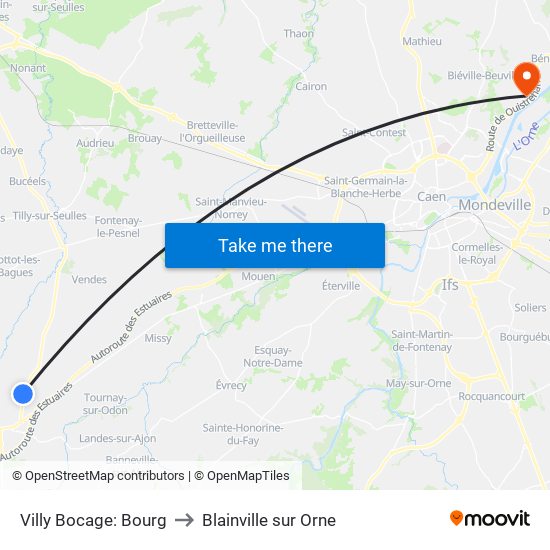 Villy Bocage: Bourg to Blainville sur Orne map