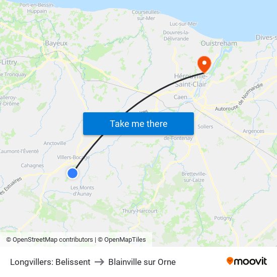 Longvillers: Belissent to Blainville sur Orne map