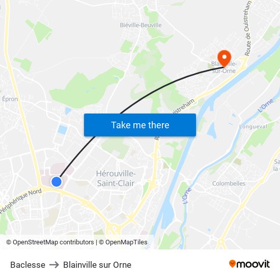 Baclesse to Blainville sur Orne map