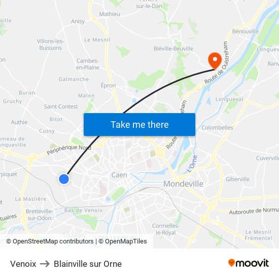 Venoix to Blainville sur Orne map