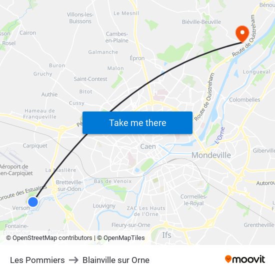 Les Pommiers to Blainville sur Orne map