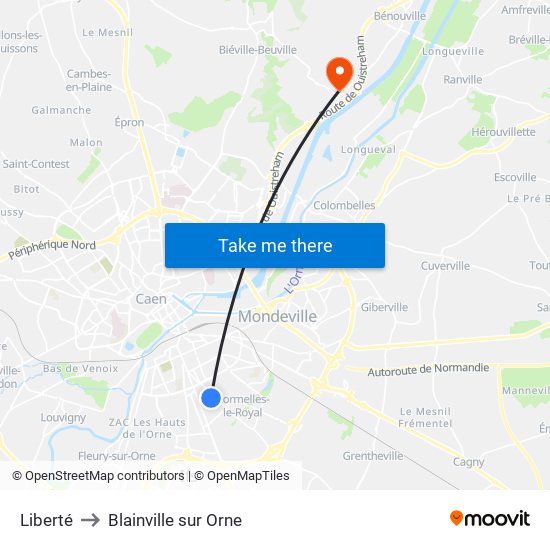 Liberté to Blainville sur Orne map