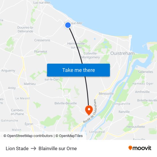 Lion Stade to Blainville sur Orne map