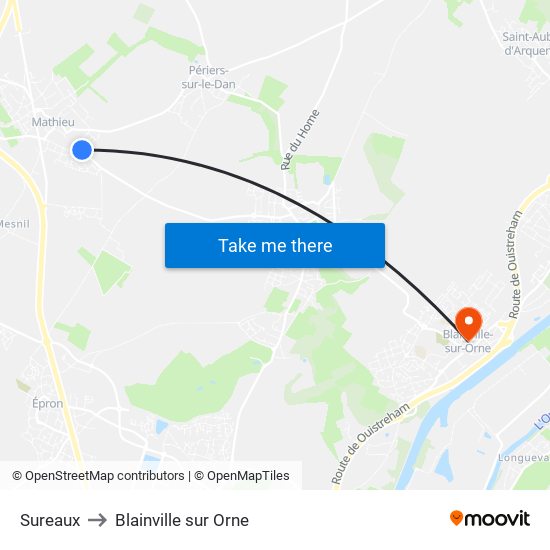 Sureaux to Blainville sur Orne map