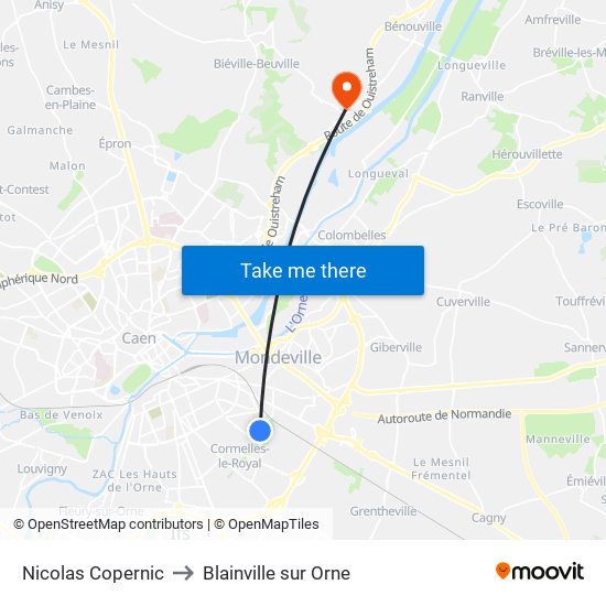 Nicolas Copernic to Blainville sur Orne map