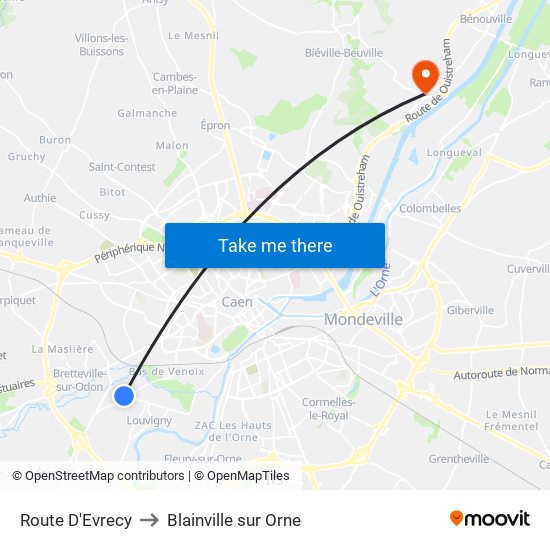 Route D'Evrecy to Blainville sur Orne map