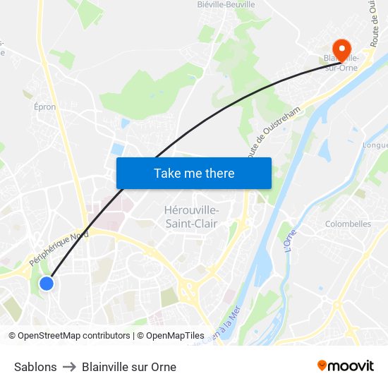 Sablons to Blainville sur Orne map