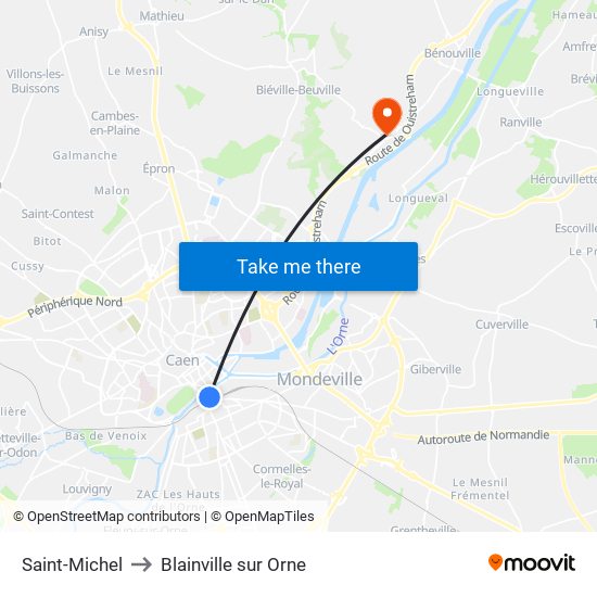 Saint-Michel to Blainville sur Orne map