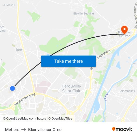 Métiers to Blainville sur Orne map
