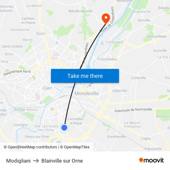 Modigliani to Blainville sur Orne map