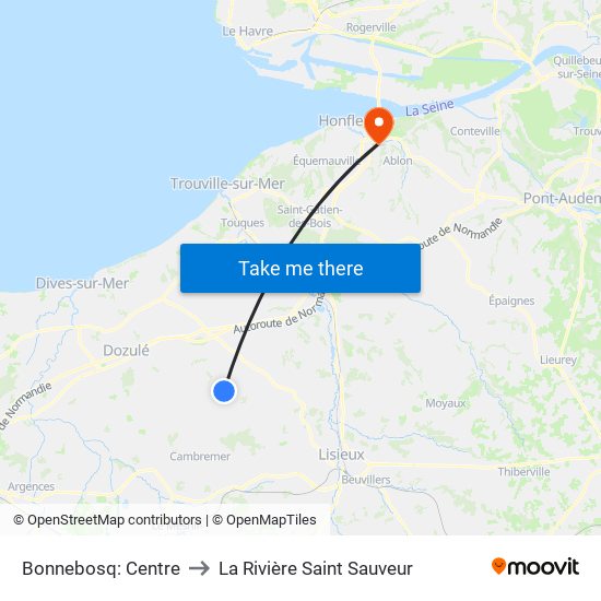 Bonnebosq: Centre to La Rivière Saint Sauveur map