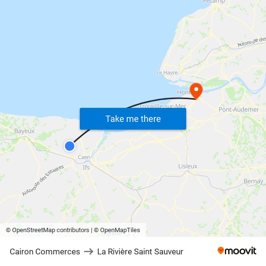 Cairon Commerces to La Rivière Saint Sauveur map