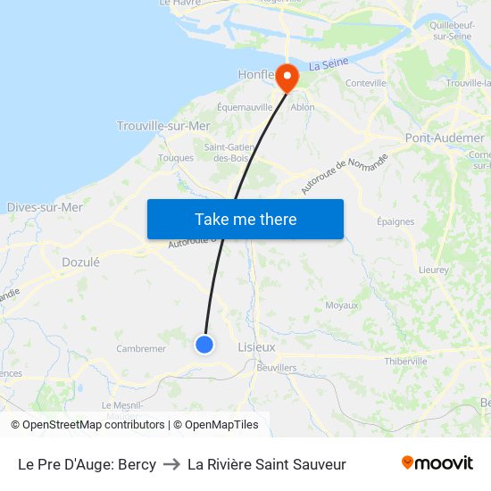 Le Pre D'Auge: Bercy to La Rivière Saint Sauveur map