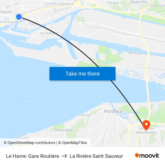 Le Havre: Gare Routière to La Rivière Saint Sauveur map