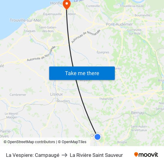 La Vespiere: Campaugé to La Rivière Saint Sauveur map