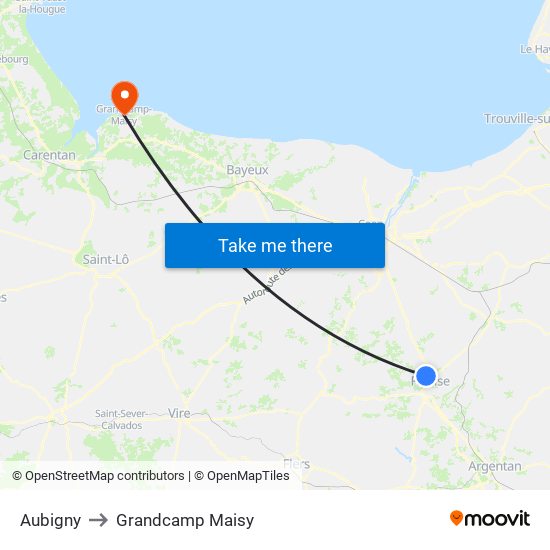 Aubigny to Grandcamp Maisy map