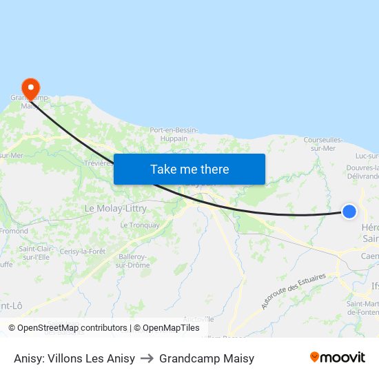 Anisy: Villons Les Anisy to Grandcamp Maisy map