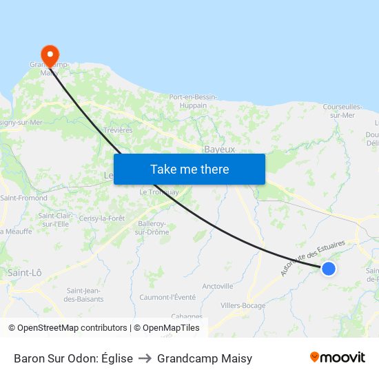 Baron Sur Odon: Église to Grandcamp Maisy map