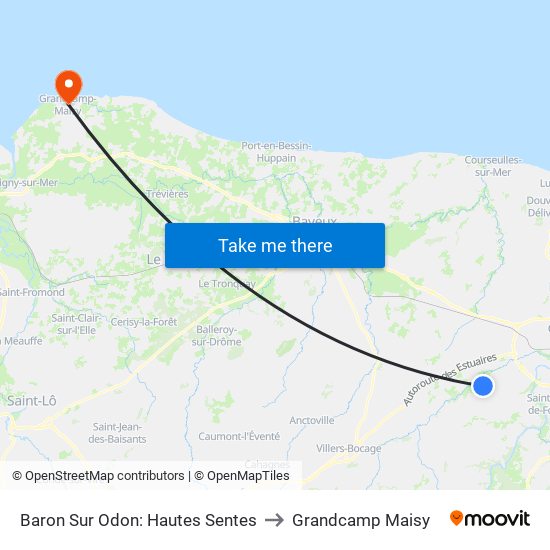 Baron Sur Odon: Hautes Sentes to Grandcamp Maisy map