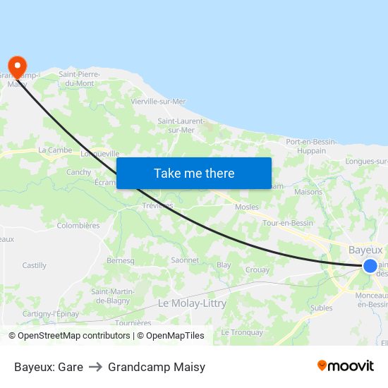 Bayeux: Gare to Grandcamp Maisy map