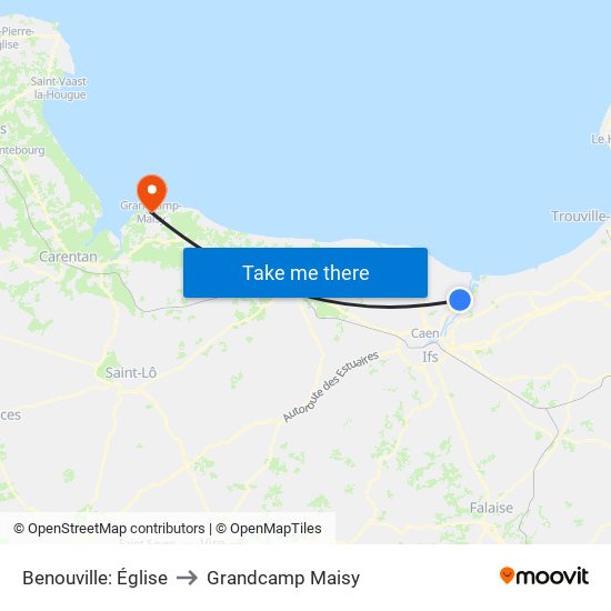 Benouville: Église to Grandcamp Maisy map