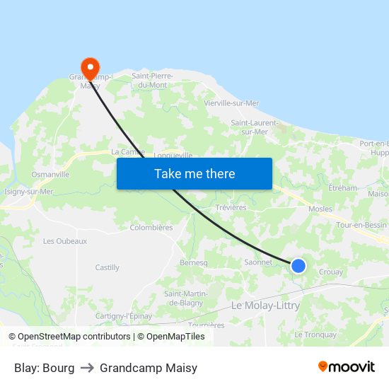 Blay: Bourg to Grandcamp Maisy map