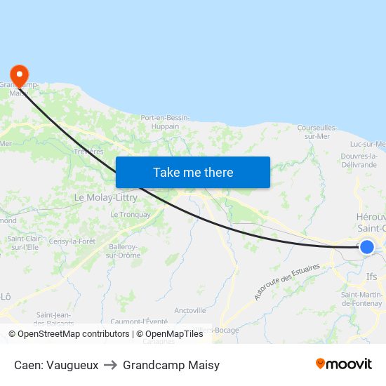 Caen: Vaugueux to Grandcamp Maisy map