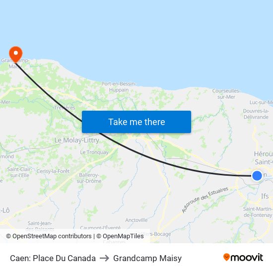 Caen: Place Du Canada to Grandcamp Maisy map