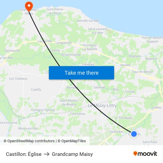 Castillon: Église to Grandcamp Maisy map