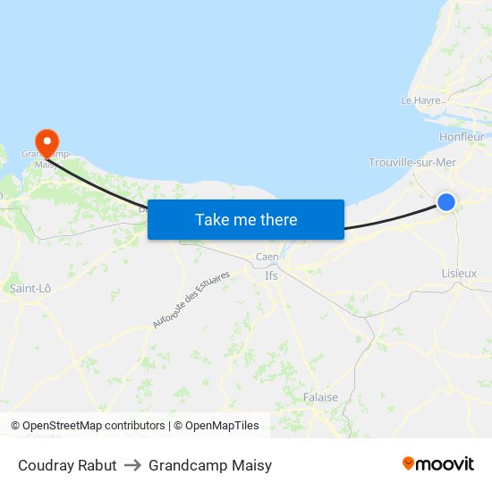 Coudray Rabut to Grandcamp Maisy map