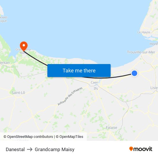 Danestal to Grandcamp Maisy map