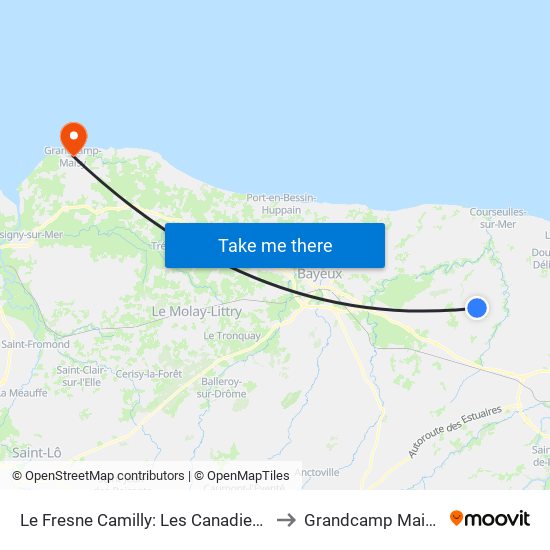 Le Fresne Camilly: Les Canadiens to Grandcamp Maisy map