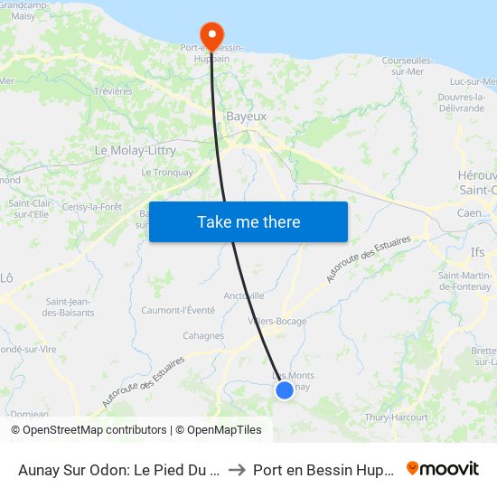 Aunay Sur Odon: Le Pied Du Bois to Port en Bessin Huppain map