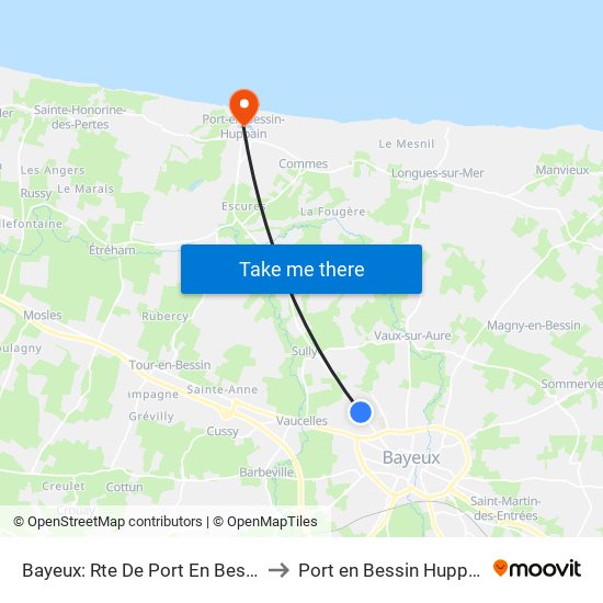 Bayeux: Rte De Port En Bessin to Port en Bessin Huppain map