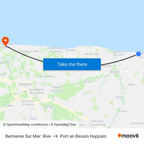 Bernieres Sur Mer: Rive to Port en Bessin Huppain map