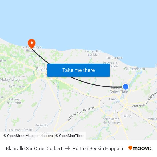 Blainville Sur Orne: Colbert to Port en Bessin Huppain map