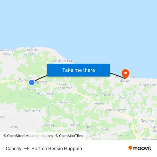 Canchy to Port en Bessin Huppain map