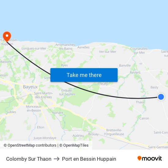 Colomby Sur Thaon to Port en Bessin Huppain map