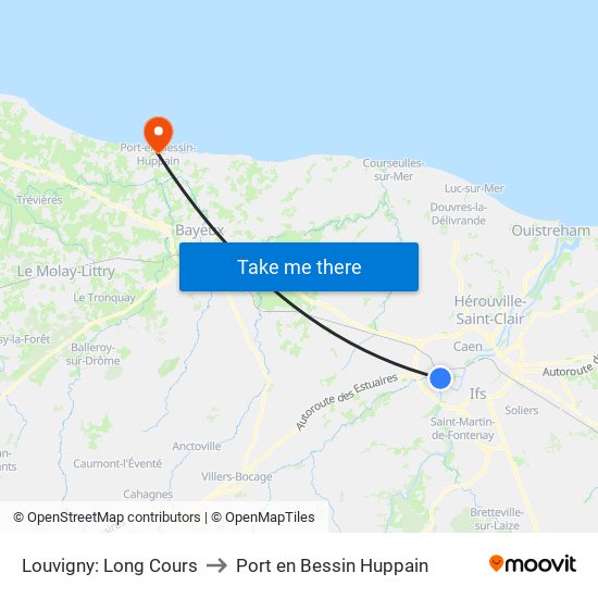 Louvigny: Long Cours to Port en Bessin Huppain map