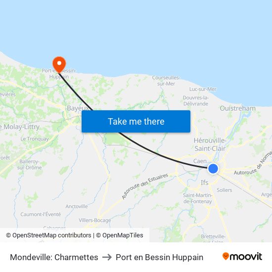 Mondeville: Charmettes to Port en Bessin Huppain map