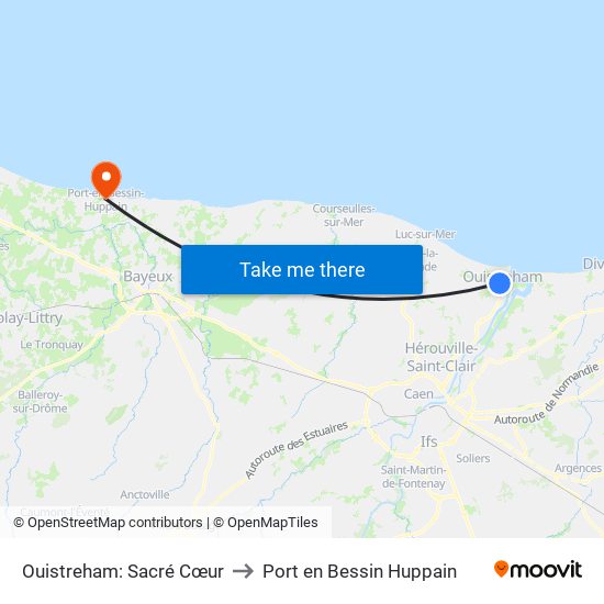 Ouistreham: Sacré Cœur to Port en Bessin Huppain map