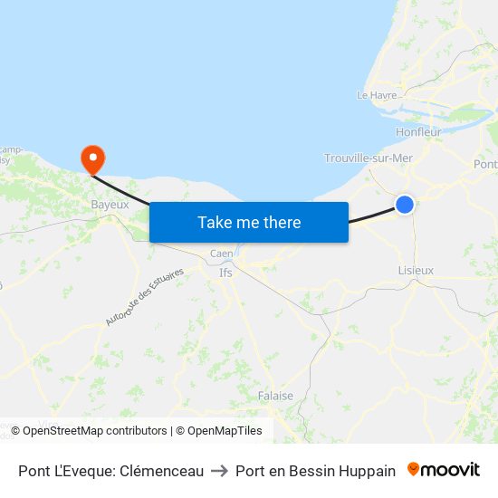 Pont L'Eveque: Clémenceau to Port en Bessin Huppain map