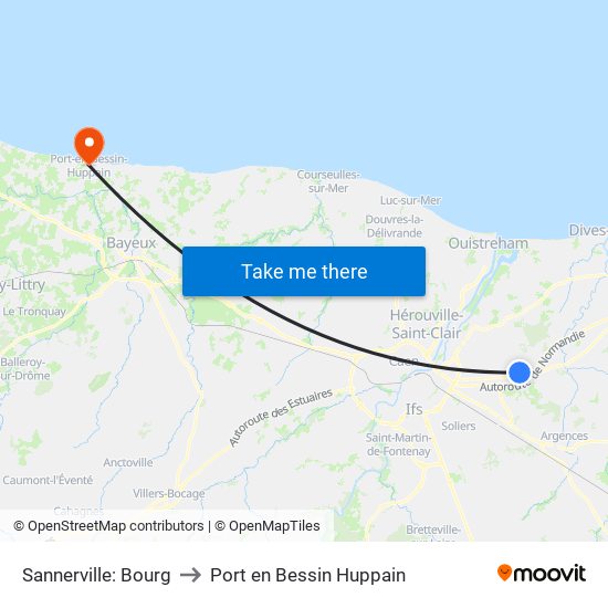 Sannerville: Bourg to Port en Bessin Huppain map